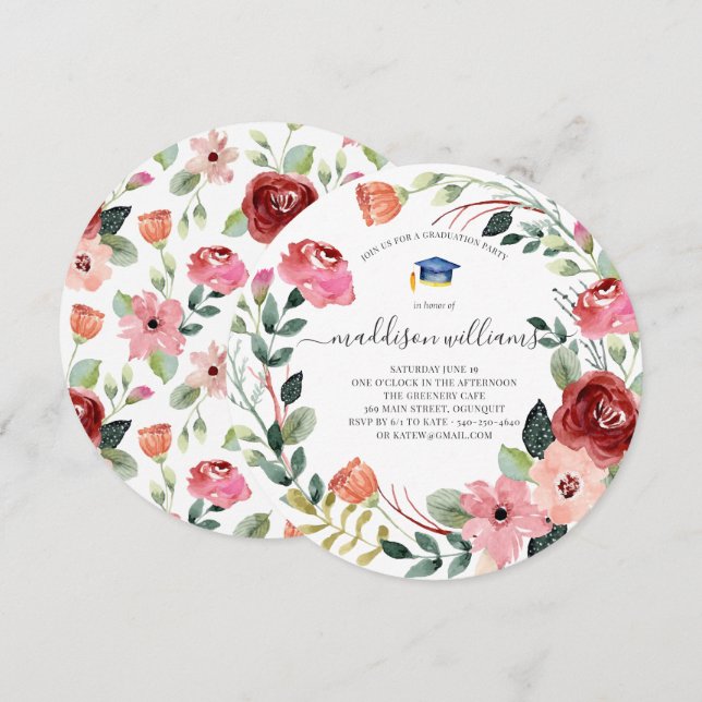 I blom | Blush Blommig Examenfest Inbjudningar (Fram/baksida)