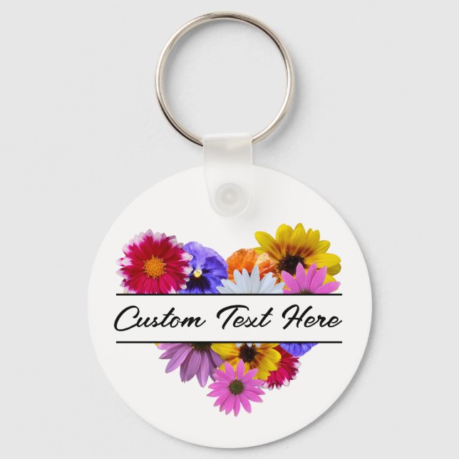 I blom - Hjärtformad blomsterbukett Nyckelring (Framsida)