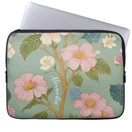 I Blommar: Pastel Gren med Rosa Flowers Laptop Fodral