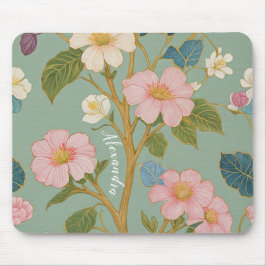 I Blommar: Pastel Gren med Rosa Flowers Musmatta
