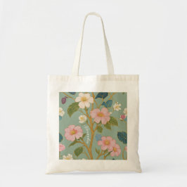 I Blommar: Pastel Gren med Rosa Flowers Tygkasse