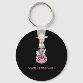 I Blommigt Monogram Namn Brev Rosa Agate Keychain Nyckelring