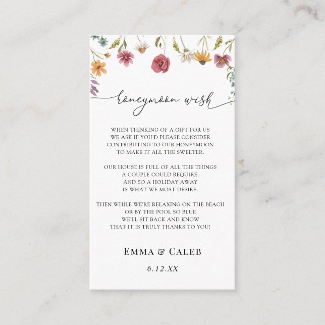 I blomning Vildblomma Bröllopshälsning Tilläggskort (Framsida)