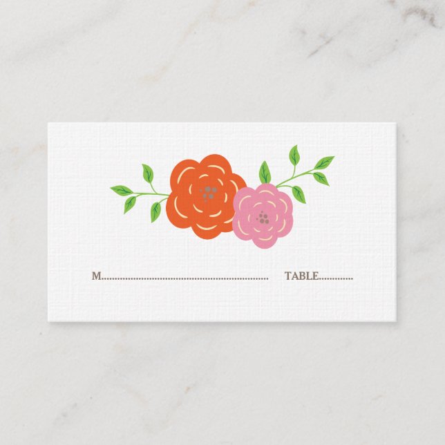 I Bloom Orange Rosa Blommigt Place Card Placeringskort (Framsida)