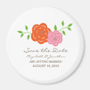 I Bloom Orange Rosa Blommigt Spara datum magneter
