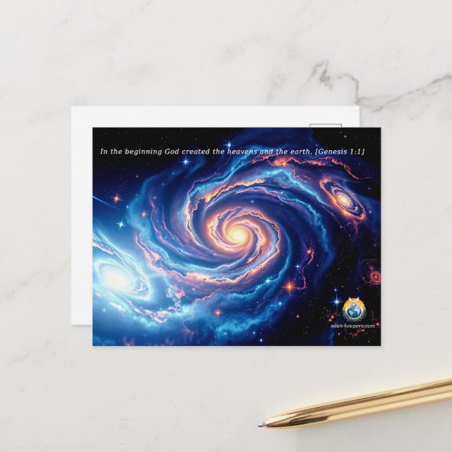 I början var Gud och skapelsen stor. Vykort (Fram/Back In Situ)