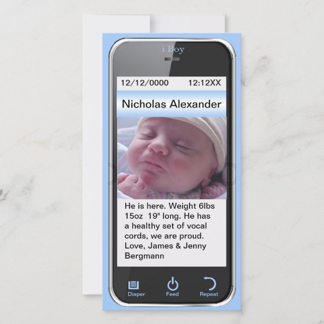 i Boy Modern Birth Notice of Meddelande (Framsida)