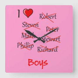 "I ♥ Boys" Fyrkantig Klocka