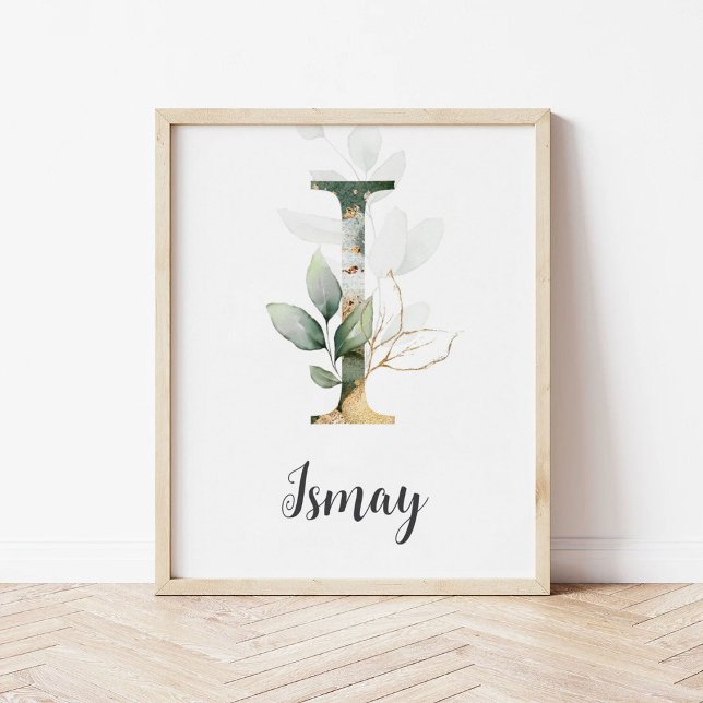 I Brev Monogram Greenery Nursery Namn Wall Skriv u Poster (Skapare uppladdad)