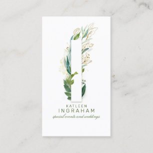 I Brev Monogram Guld Greenery Löv Elegant Visitkort