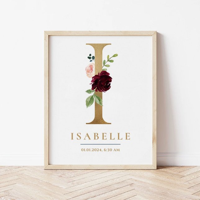 I Brev Monogram Namn Marsala Blommigt Nursery Poster (Skapare uppladdad)