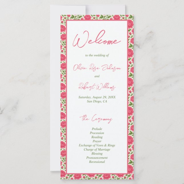 I Bröllopsprogrammet Bloom Rosa Peony Flowers (Framsida)