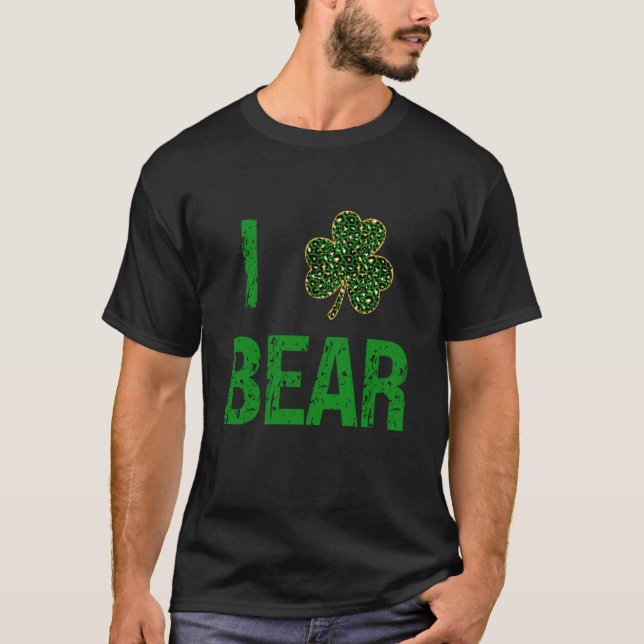 I C Bear Patrick's Day Irish Gold Leopard Beer T Shirt (Framsida)