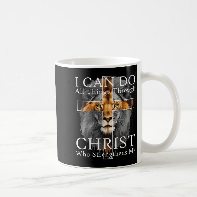 I Can Do All Things Through Christ Christian Lion  Kaffemugg (Höger)