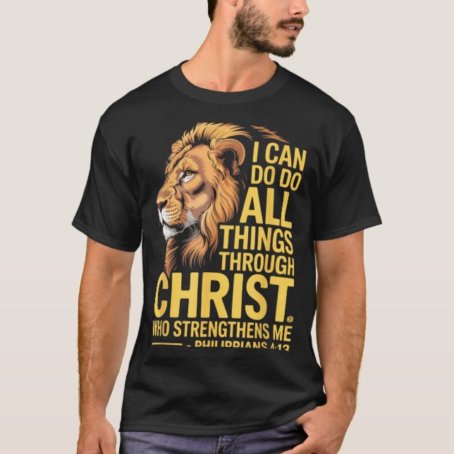 I Can Do All Things Through Christ, Cross Lino Chr T Shirt (Framsida)