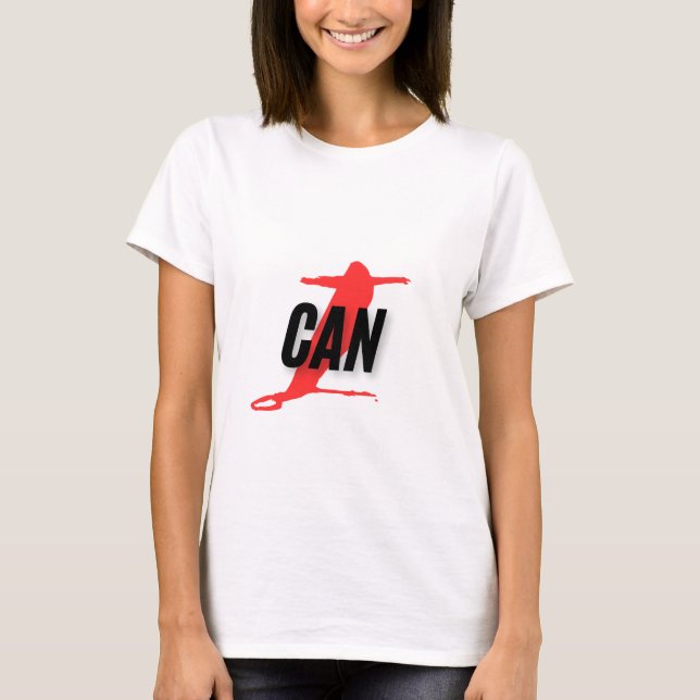 "I Can" Dynamic Red & Black Empowerment Word Art T Shirt (Framsida)
