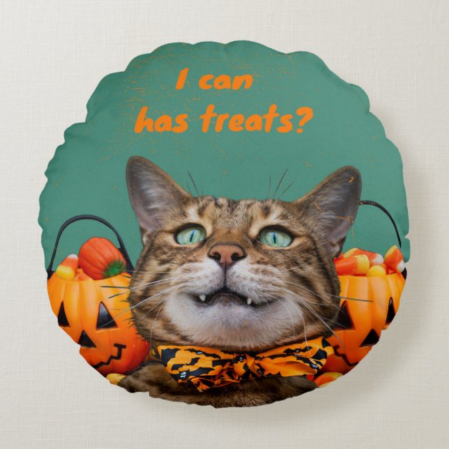 i Can has Treat Round Dekorativ kudde (Framsidan)