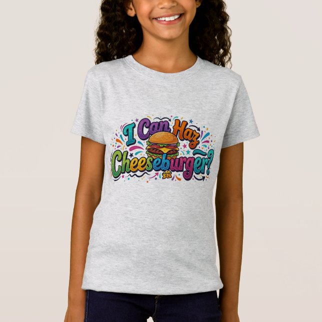 I Can Haz Cheeseburger? – Rolig Meme Katt T-Shirt (Framsida)