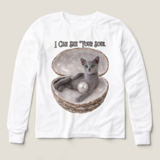 I Can See Your Soul Funny Russian Blue Cat Design T Shirt