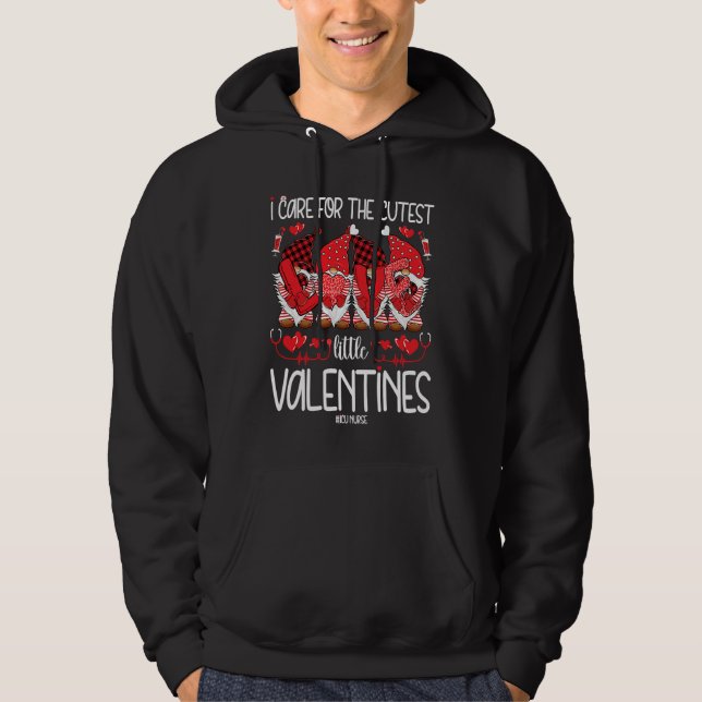 I Care For The Cutest Little Valentines Gnomes ICU Hoodie (Framsida)