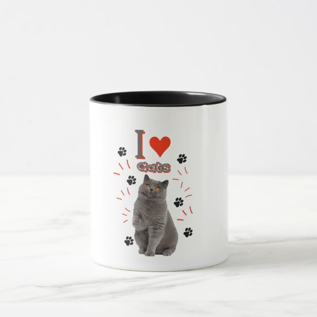 I ❤️ Cats – Cute Cat & Paw Print Design Mugg (Center)
