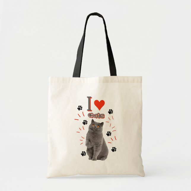 I ❤️ Cats – Cute Cat & Paw Print Design Tygkasse (Framsidan)