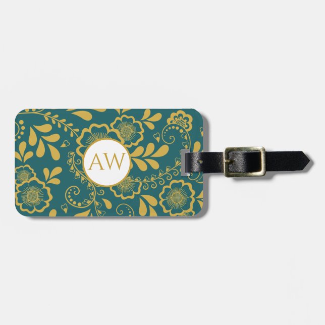 I chic guld och emerald Victorian snöre monogram Bagagebricka (Horisontell Framsida)