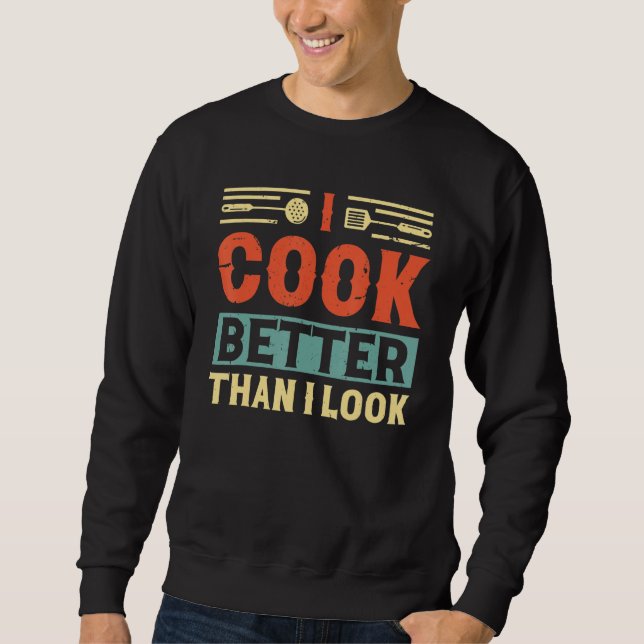 I cook better than i look chef accessoires for men lång ärmad tröja (Framsida)