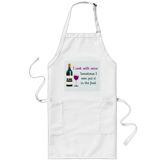I Cook med Vin Funny Apron Långt Förkläde (Framsidan)