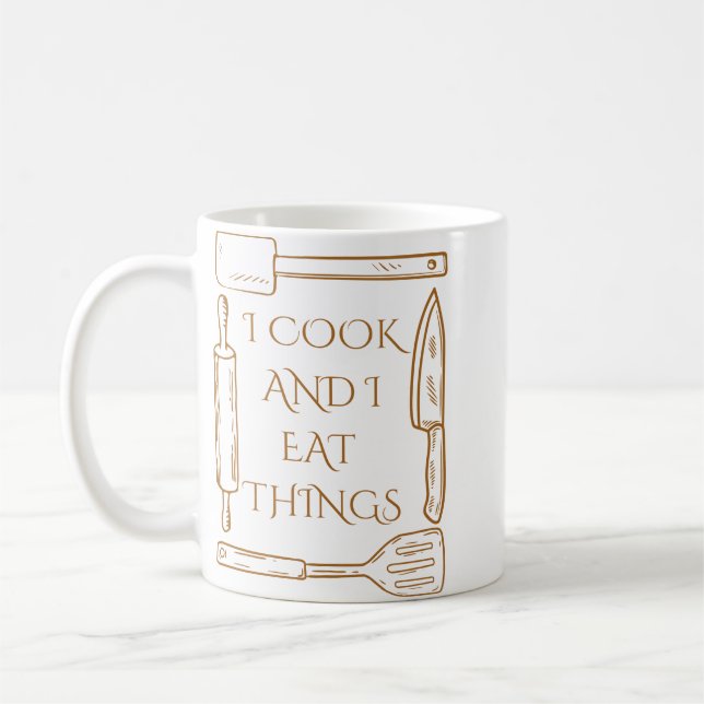 I Cook och I Eat sak Funny Cooking design Kaffemugg (Vänster)