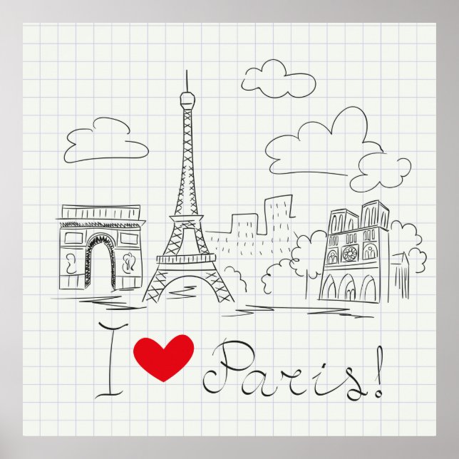 I coolan i kärlek Paris illustration Poster (Framsidan)