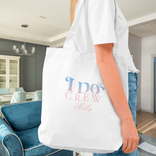 I Crew Pastel Modern Tont Tote Bag Tygkasse (I Do Crew tote bag with modern serif font – perfect for bridesmaid proposals or bridal celebrations!)