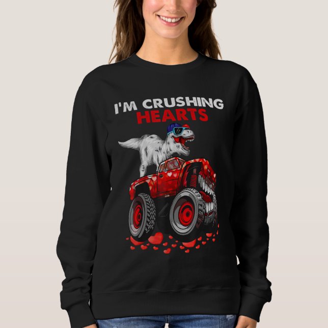 I Crush Hearts Dino Monster Truck Toddler Boy Vale T Shirt (Framsida)
