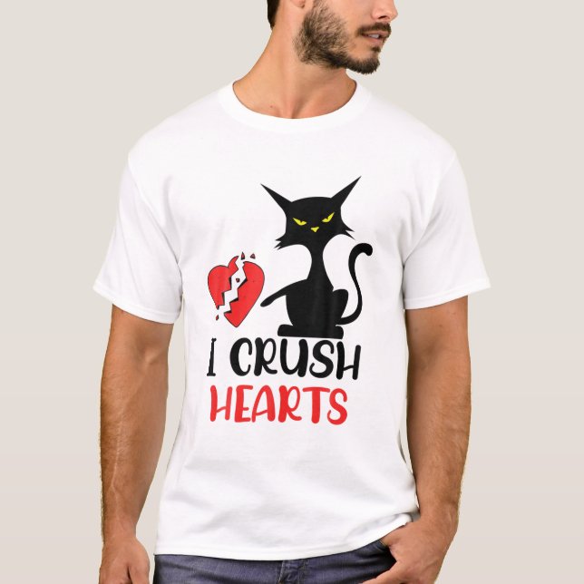 I Crush Hearts Funny Black Cats Valentine Cat Crus T Shirt (Framsida)