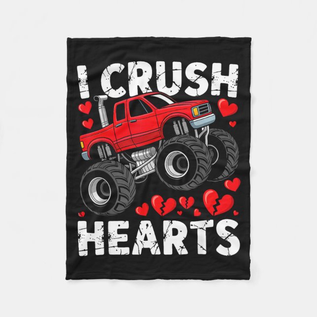 I Crush Hearts Valentine Monster Truck Boys Toddle Fleecefilt (Framsidan)