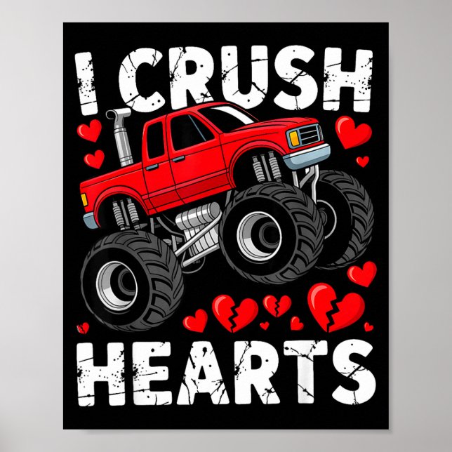 I Crush Hearts Valentine Monster Truck Boys Toddle Poster (Framsidan)
