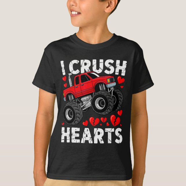 I Crush Hearts Valentine Monster Truck Boys Toddle T Shirt (Framsida)