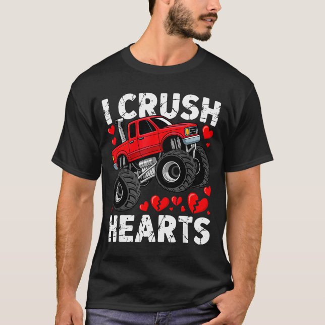 I Crush Hearts Valentine Monster Truck Boys Toddle T Shirt (Framsida)