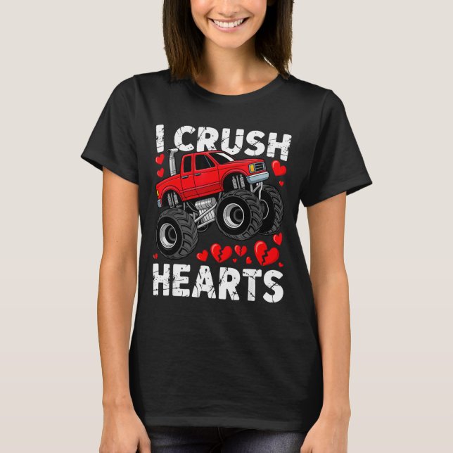 I Crush Hearts Valentine Monster Truck Boys Toddle T Shirt (Framsida)