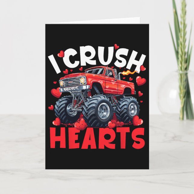 I Crush Hearts Valentine Monster Truck Men Women K Kort (Framsida)