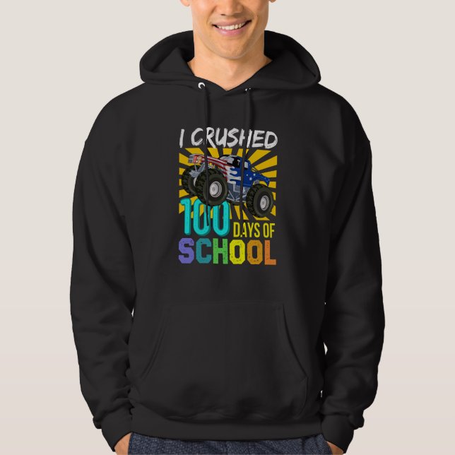 I Crushed 100 Days Of School Boys Monster Truck Hoodie (Framsida)