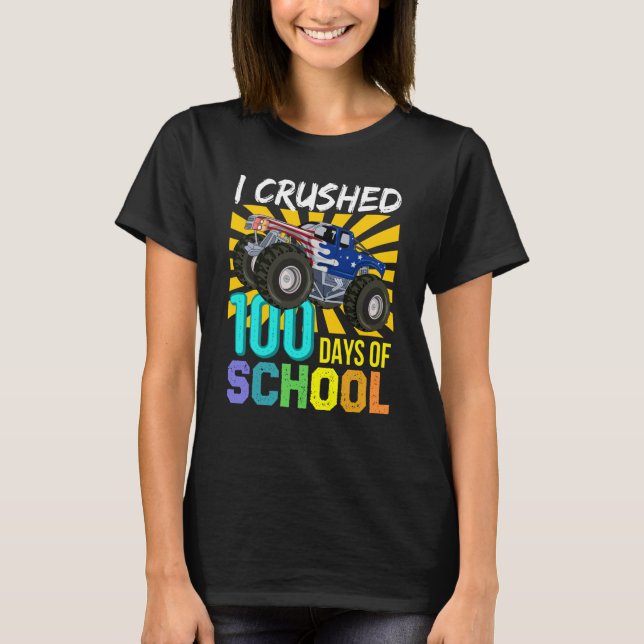 I Crushed 100 Days Of School Boys Monster Truck T Shirt (Framsida)