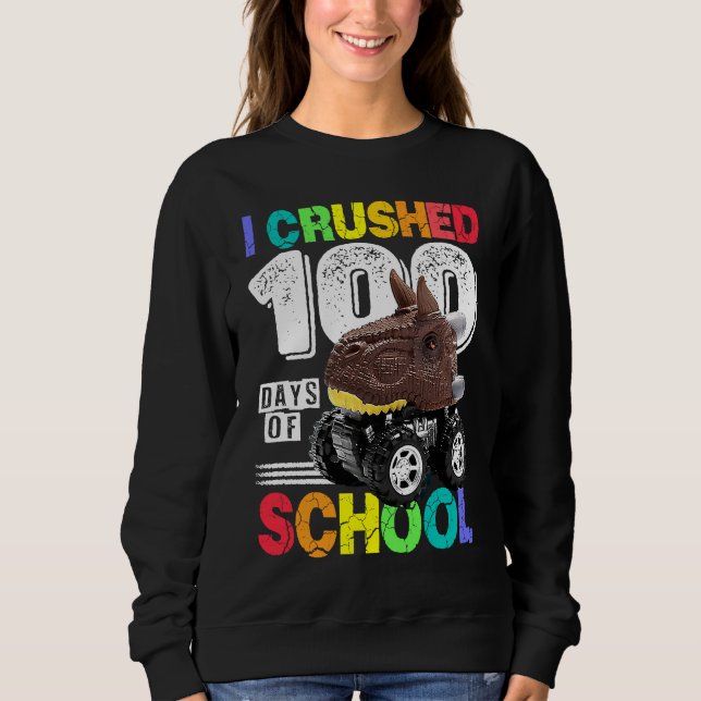 I Crushed 100 Days of School Dinosaur Monster Truc T Shirt (Framsida)
