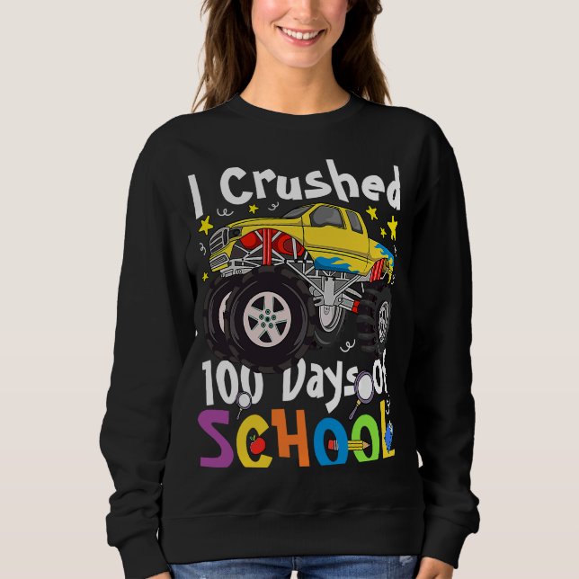 I Crushed 100 Days of School Monster Truck 100 Day T Shirt (Framsida)