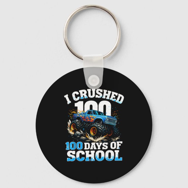 I Crushed 100 Days Of School Monster Truck 100th D Nyckelring (Framsida)