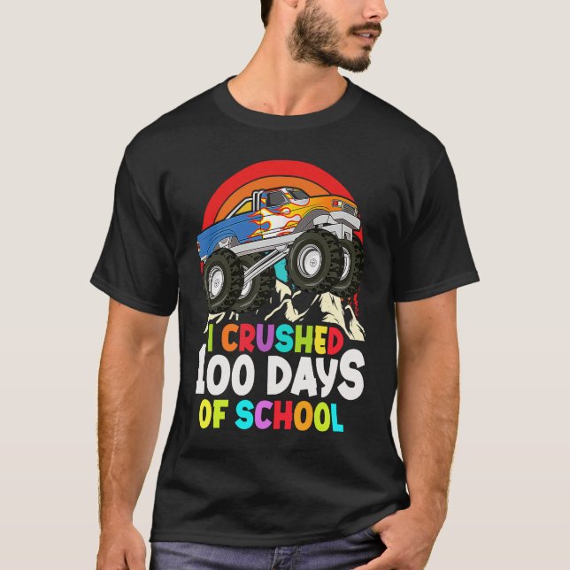 I Crushed 100 Days Of School Monster Truck Kids Bo T Shirt (Framsida)