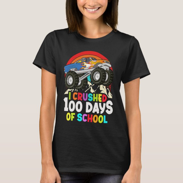 I Crushed 100 Days Of School Monster Truck Kids Bo T Shirt (Framsida)