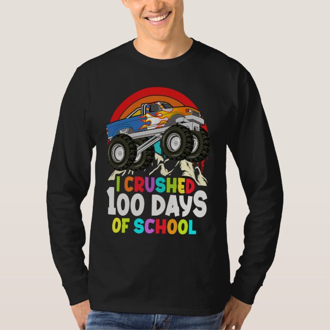 I Crushed 100 Days Of School Monster Truck Kids Bo T Shirt (Framsida)