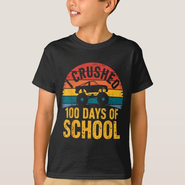 I Crushed 100 Days Of School Truck Lovers Kids Tea T Shirt (Framsida)