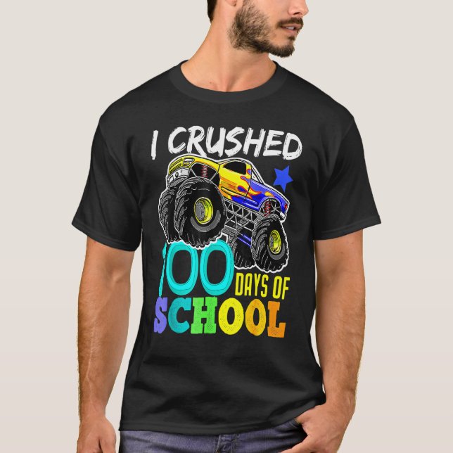 I Crushed 100 Days Of School TShirt Boys Monster T Shirt (Framsida)